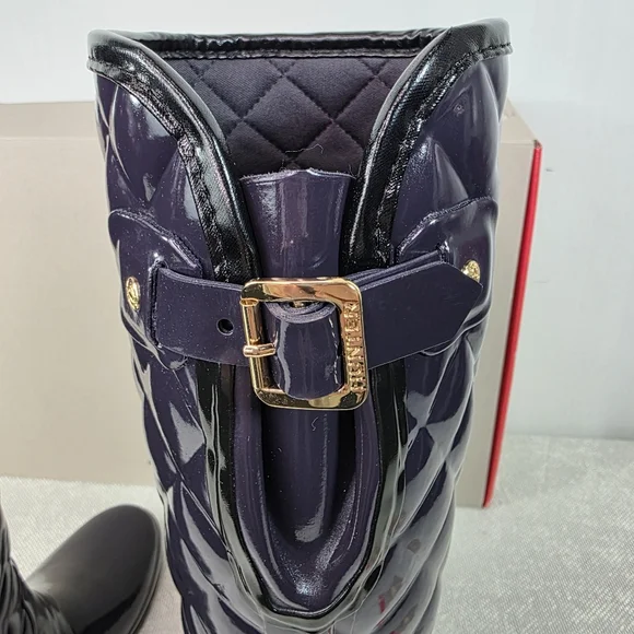 Hunter Refined Gloss Quilt Tall Rain Boots Aubergine Purple Size 8 - Picture 6 of 11